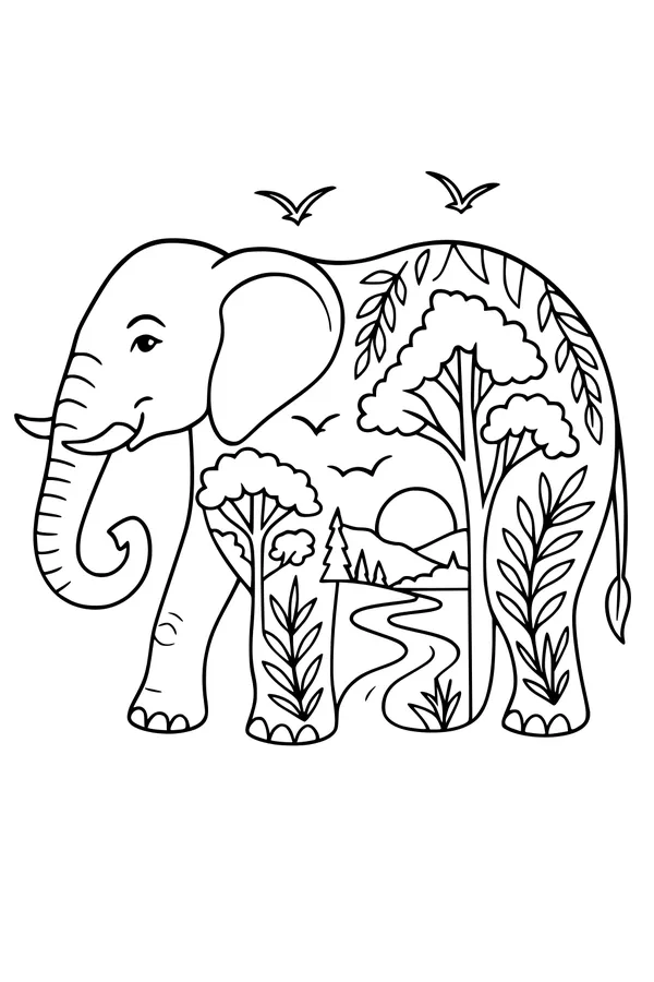 Free Elephant Coloring Page - Gentle Giant by the Riverbank (Printable PDF)