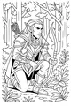 Free Elf Archer Coloring Page - Forest Scout Kneeling With Bow (Printable PDF)