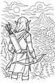 Free Elf Boy Coloring Page - Archer Over Mountain Valley (Printable PDF)