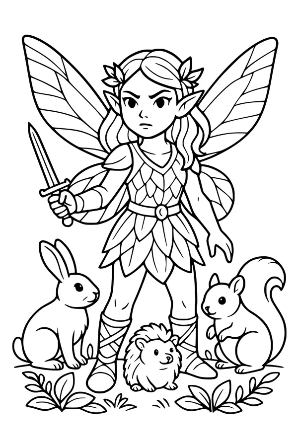 Free Fairy Coloring Page - Forest Guardian With Animal Friends (Printable PDF)