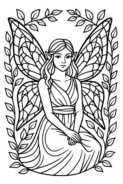 Free Fairy Coloring Page - Forest Elf Girl at Rest (Printable PDF)