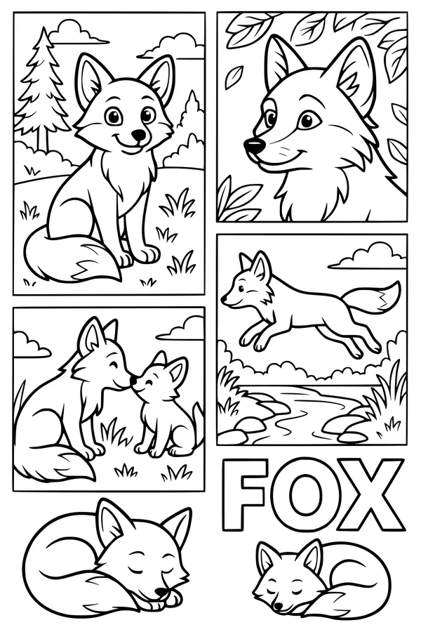 Free Fox Coloring Page - Playful Woodland Fox Poses (Printable PDF)