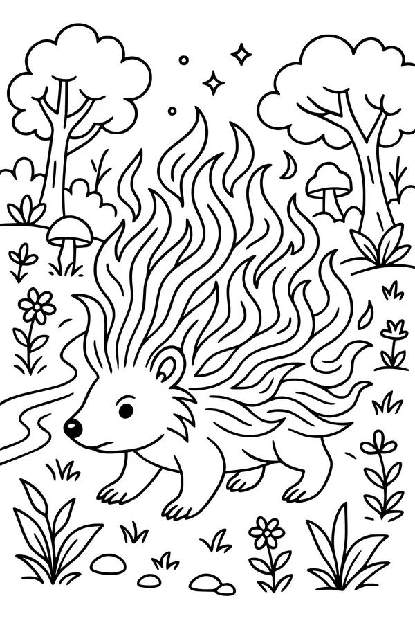 Free Porcupine Coloring Page - Nighttime Forest Stroll (Printable PDF)