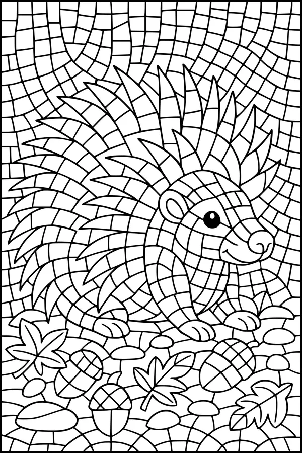 Free Porcupine Coloring Page - Mosaic Forest Friend With Spiky Quills (Printable PDF)
