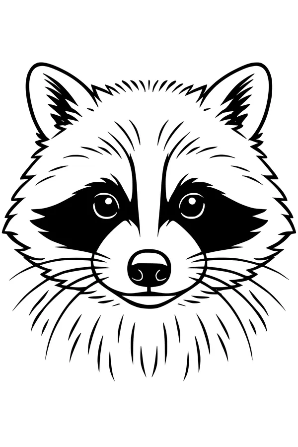 Free Raccoon Coloring Page - Cute Masked Face Close-Up (Printable PDF)