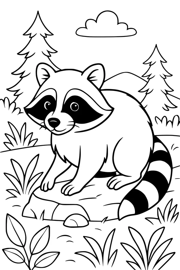 Free Raccoon Coloring Page - Forest Explorer Resting on a Rock (Printable PDF)