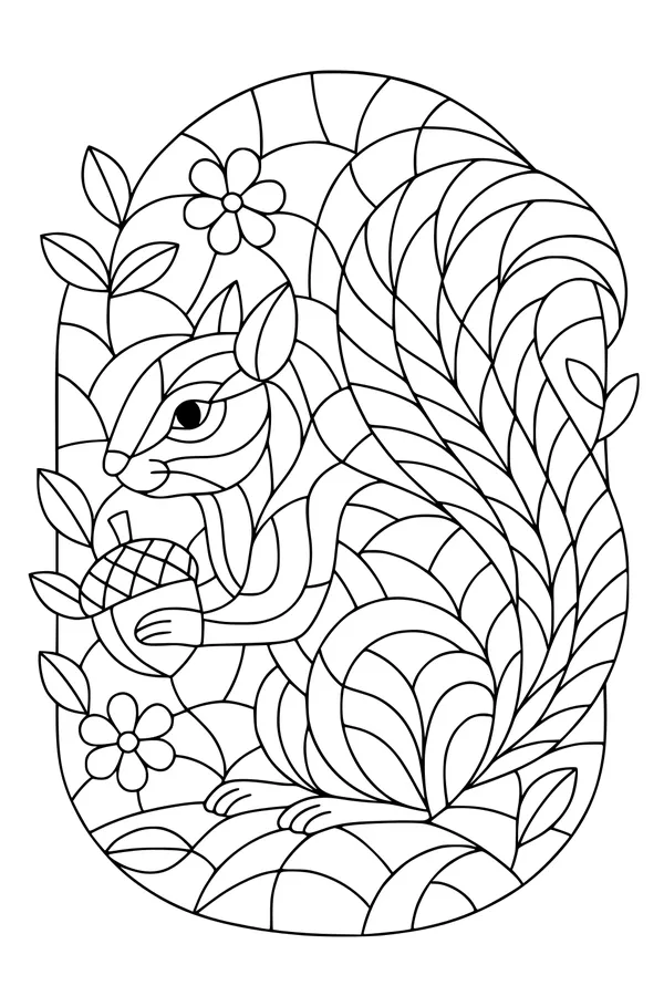 Free Squirrel Coloring Page - Bushy-Tailed Forest Friend With Acorn (Printable PDF)