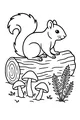 Free Squirrel Coloring Page - Woodland Log and Mushrooms Scene (Printable PDF)