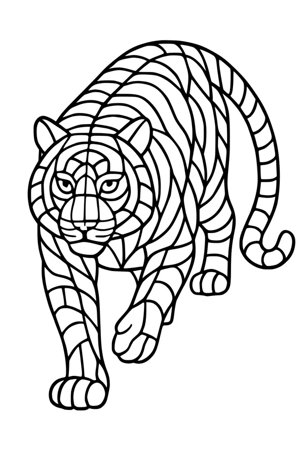 Free Tiger Coloring Page - Alert Tiger Walking Through Tall Grass (Printable PDF)