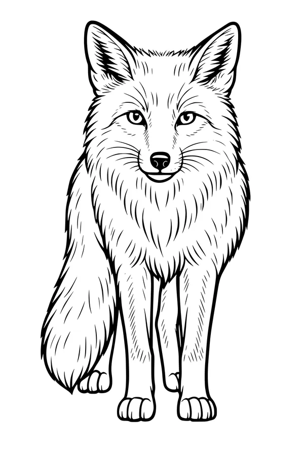Free Fox Coloring Page - Fluffy Forest Fox Facing Forward (Printable PDF)