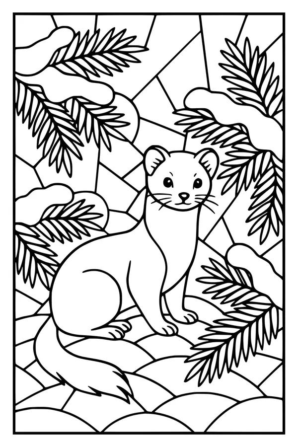 Free Weasel Coloring Page - Forest Weasel in Snowy Pines (Printable PDF)