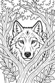 Free Wolf Coloring Page - Forest Wolf Peeking Through Branches (Printable PDF)