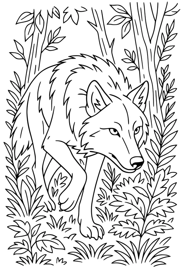 Free Wolf Coloring Page - Silent Paws in the Forest (Printable PDF)