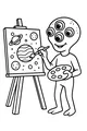 Free Alien Coloring Page - Four-Eyed Space Painter Artist (Printable PDF)