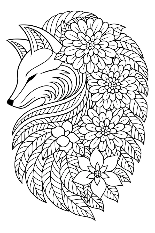 Free Fox Coloring Page - Floral Woodland Pattern (Printable PDF)