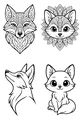 Free Fox Coloring Page - Four Cute Fox Faces and Poses (Printable PDF)