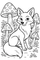 Free Fox Coloring Page - Cute Fox in Mushroom Meadow (Printable PDF)