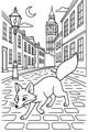 Free Fox Coloring Page - Midnight Stroll in London City (Printable PDF)