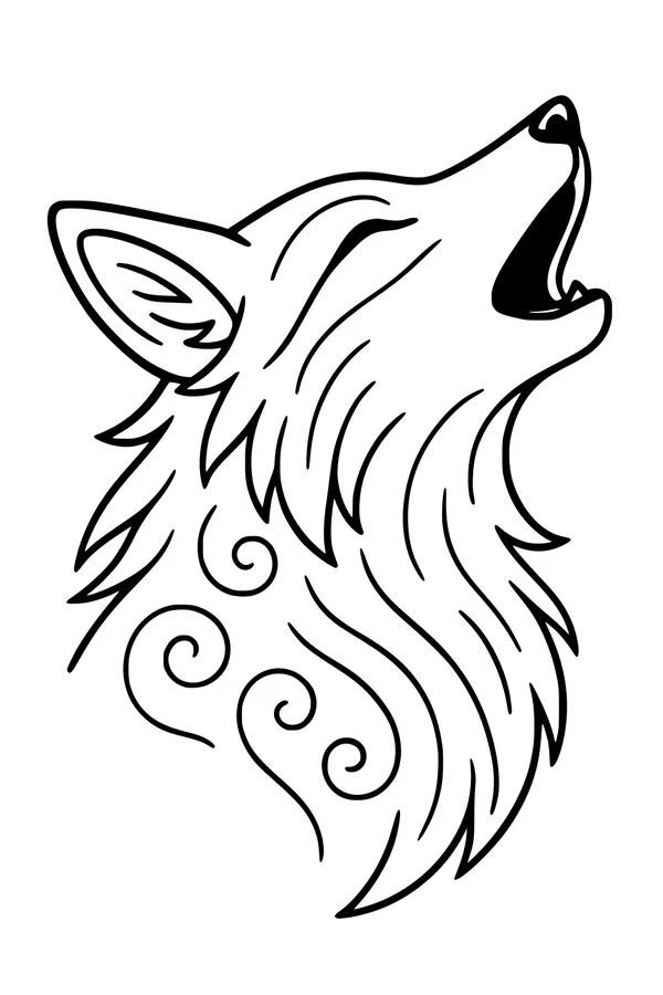 Free Fox Coloring Page - Howling Fox Head With Swirling Fur (Printable PDF)