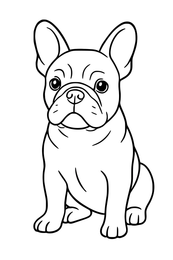 Free French Bulldog Coloring Page - Cute Sitting Puppy With Big Ears (Printable PDF)