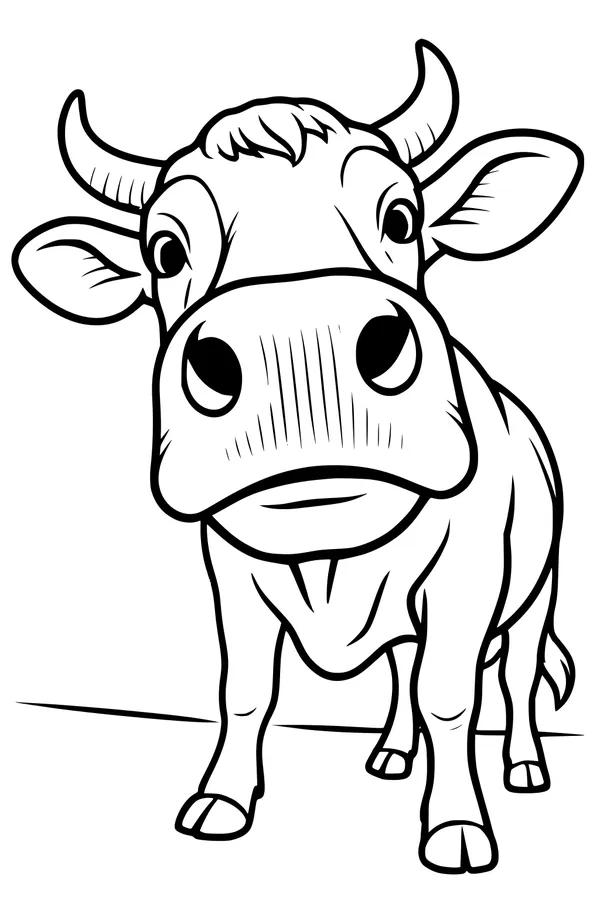 Free Cow Coloring Page - Cute Cartoon Cow With Big Eyes (Printable PDF)