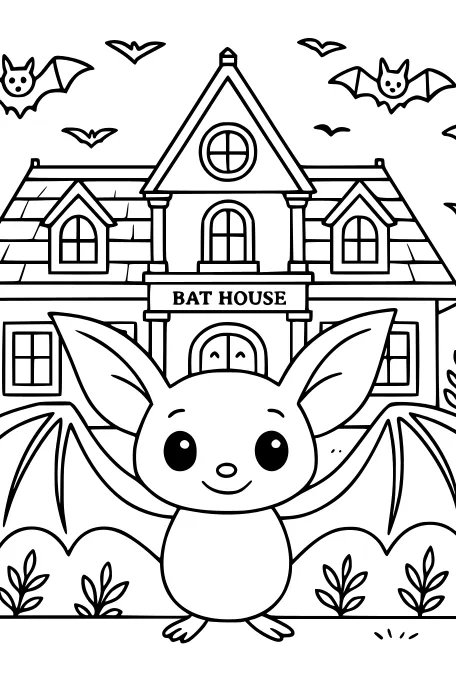 Free Bat Coloring Page - Benny Visits the Bat House (Printable PDF)