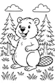 Free Beaver Coloring Page - Smiling Beaver Waving in Forest Meadow (Printable PDF)