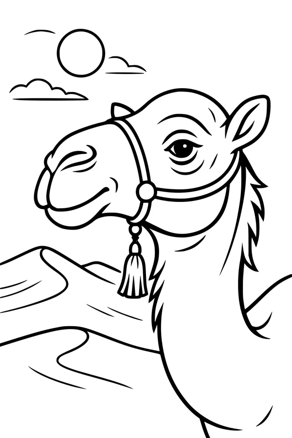 Free Camel Coloring Page - Sunny Desert With Sand Dunes (Printable PDF)