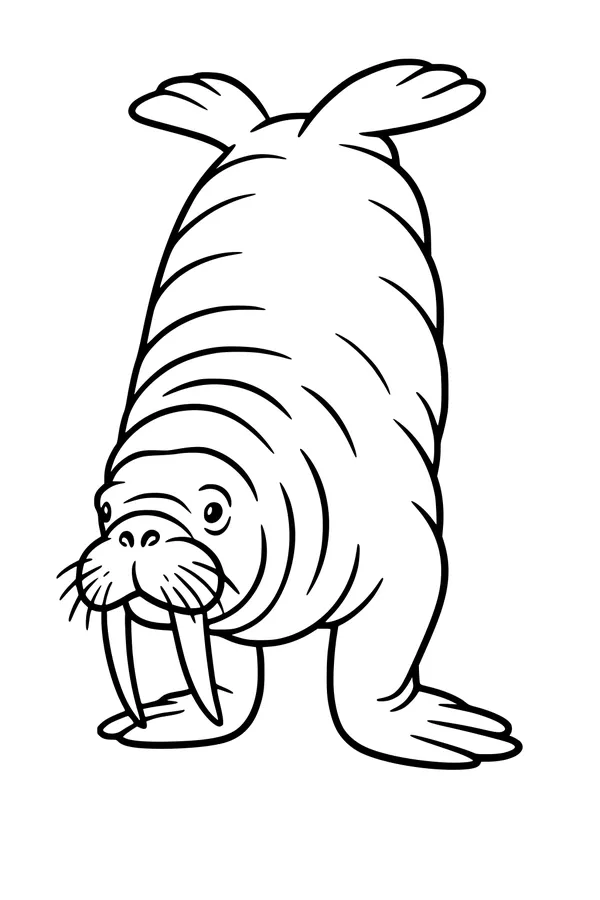 Free Walrus Coloring Page - Cute Cartoon Walrus Facing Forward (Printable PDF)