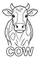Free Cow Coloring Page - Cute Front View With COW Letters (Printable PDF)