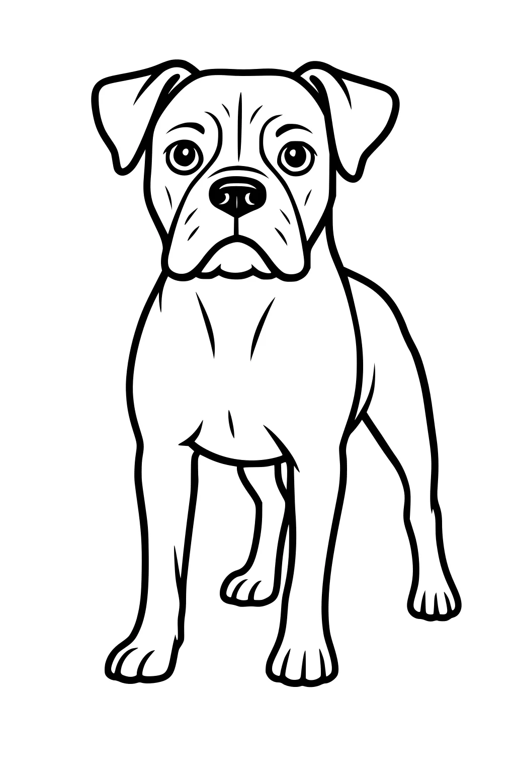 Dog with floppy ears and big round eyes standing, facing forward with slight wrinkles on its face.