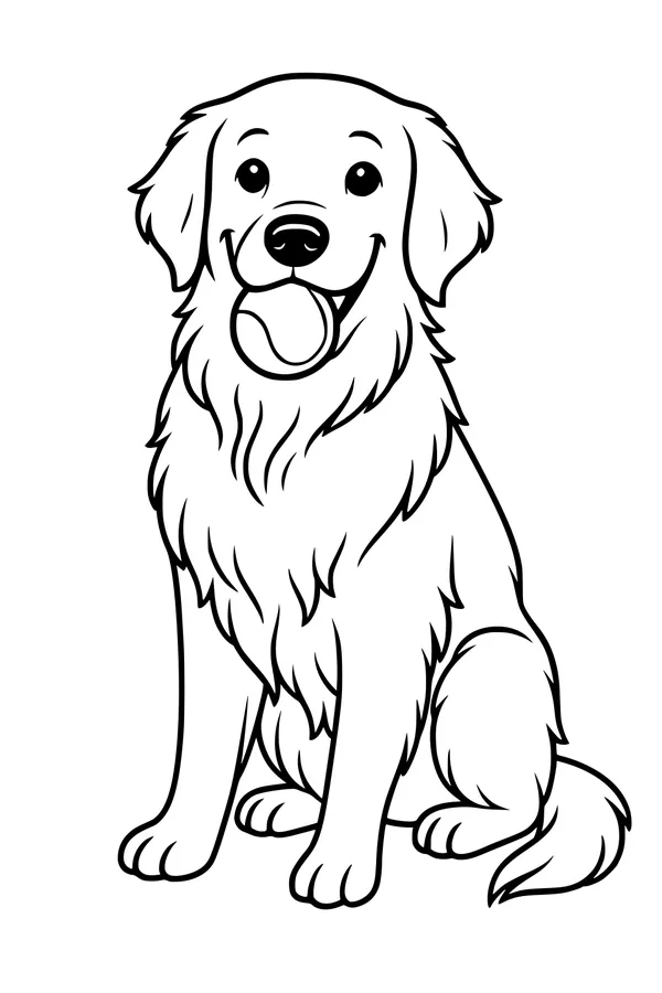 Free Dog Coloring Page - Fluffy Good Boy Sitting (Printable PDF)
