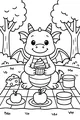 Free Dragon Coloring Page - Friendly Cupcake Picnic in the Forest (Printable PDF)