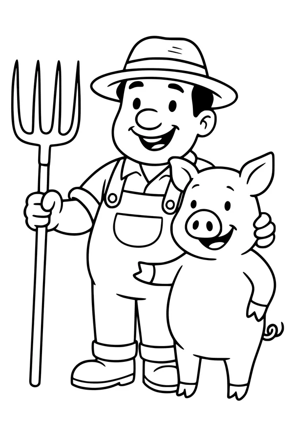 Free Pig Coloring Page - Farmer Boy Best Friends Scene (Printable PDF)