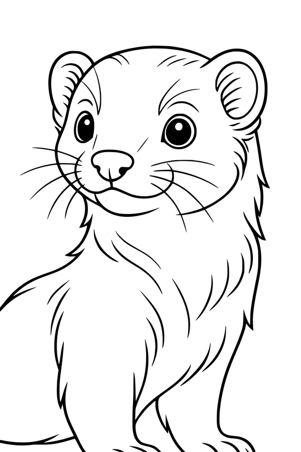 Free Ferret Coloring Page - Cute Cartoon Ferret Sitting Upright (Printable PDF)