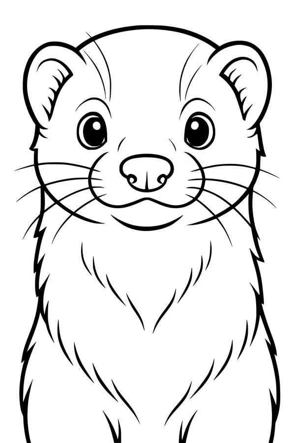 Free Ferret Coloring Page - Cute Front-Facing Portrait (Printable PDF)