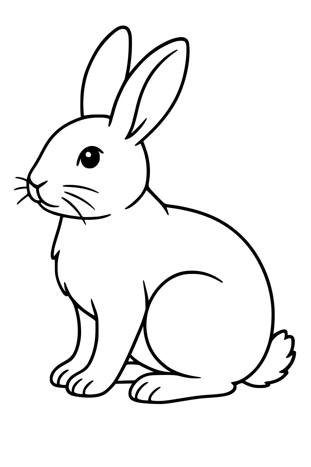 Outlined drawing of a sitting rabbit with upright ears and a round fluffy body.