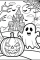 Free Ghost Coloring Page - Haunted House With Jack-O-Lantern (Printable PDF)
