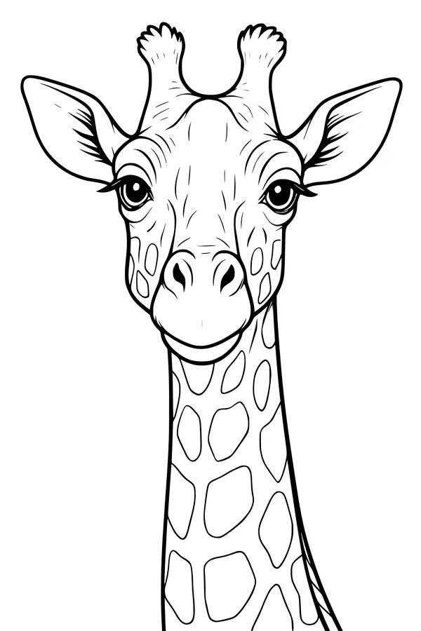 Free Giraffe Coloring Page - Smiling Long-Necked Giraffe Face (Printable PDF)