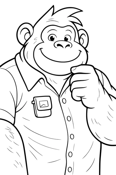 Free Gorilla Coloring Page - Friendly Cartoon Gorilla in a Shirt (Printable PDF)