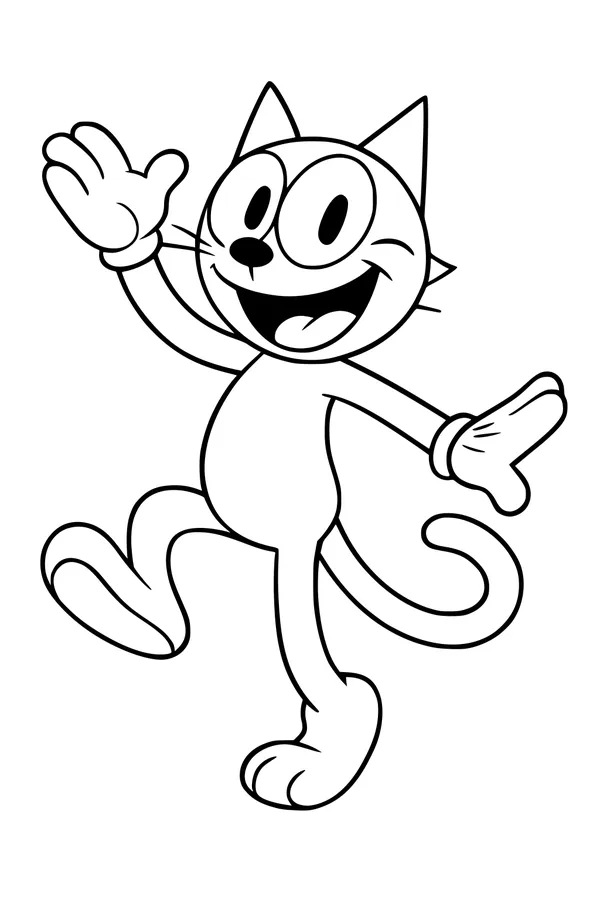 Free Cat Coloring Page - Smiling Cartoon Cat Waving (Printable PDF)
