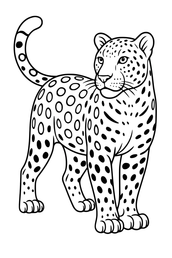 Free Leopard Coloring Page - Standing Spotted Wild Cat (Printable PDF)