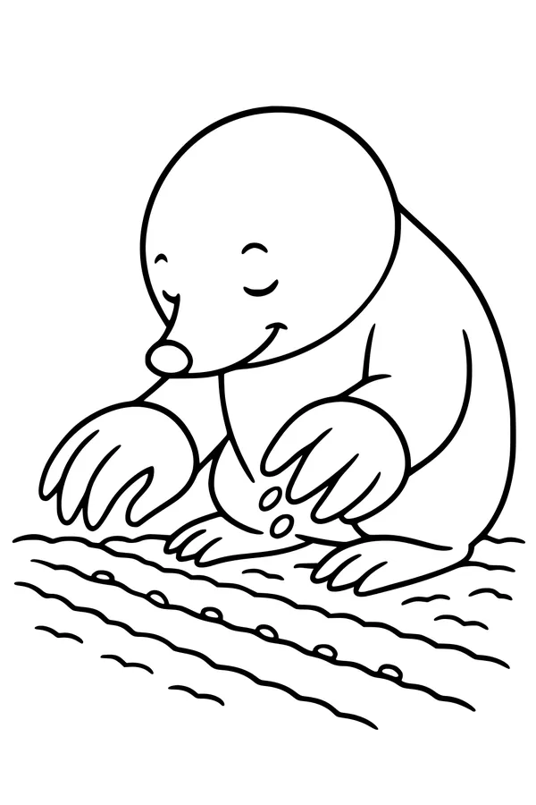Free Mole Coloring Page - Cute Garden Mole Digging in Soil (Printable PDF)