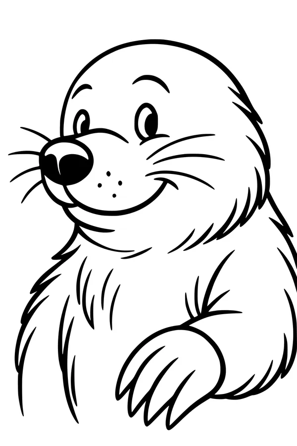 Free Mole Coloring Page - Cute Cartoon Mole With Raised Paw (Printable PDF)