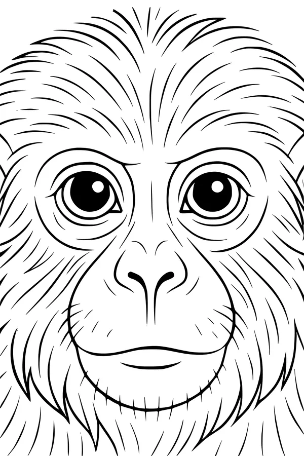 Free Monkey Coloring Page - Cute Face With Big Curious Eyes (Printable PDF)
