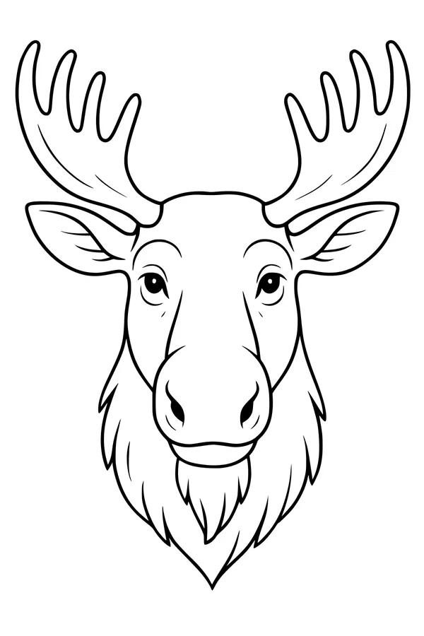 Free Moose Coloring Page - Gentle Moose Head With Big Antlers (Printable PDF)