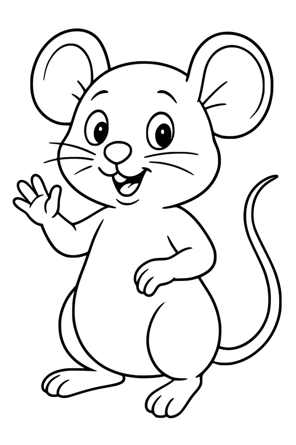 Free Mouse Coloring Page - Friendly Cartoon Mouse Waving (Printable PDF)