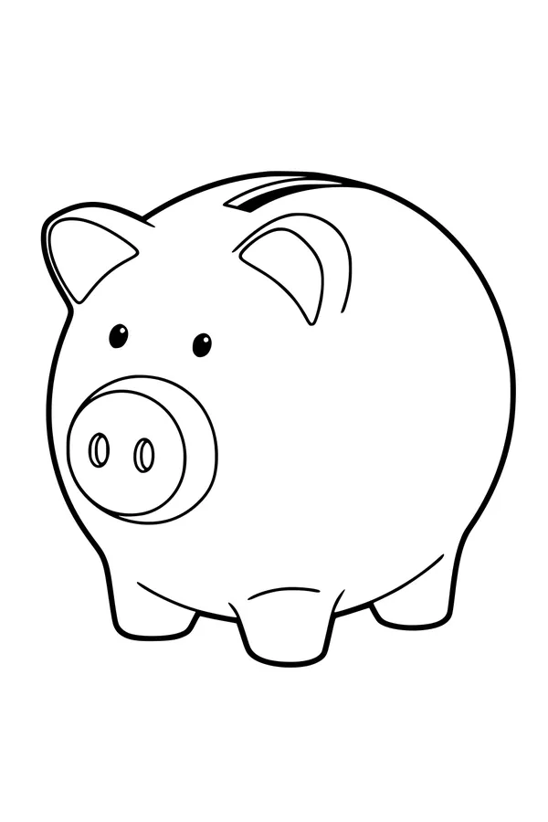 Free Piggy Bank Coloring Page - Smiley Round Belly Pig (Printable PDF)