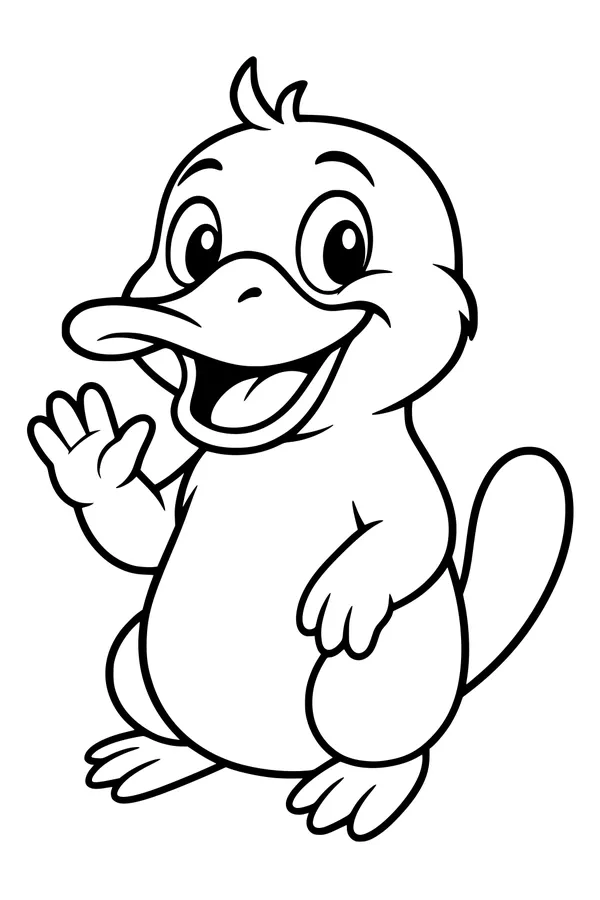 Free Platypus Coloring Page - Friendly Cartoon Platypus Waving (Printable PDF)
