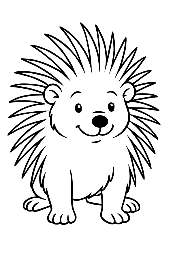 Free Porcupine Coloring Page - Smiling Cartoon Forest Friend (Printable PDF)